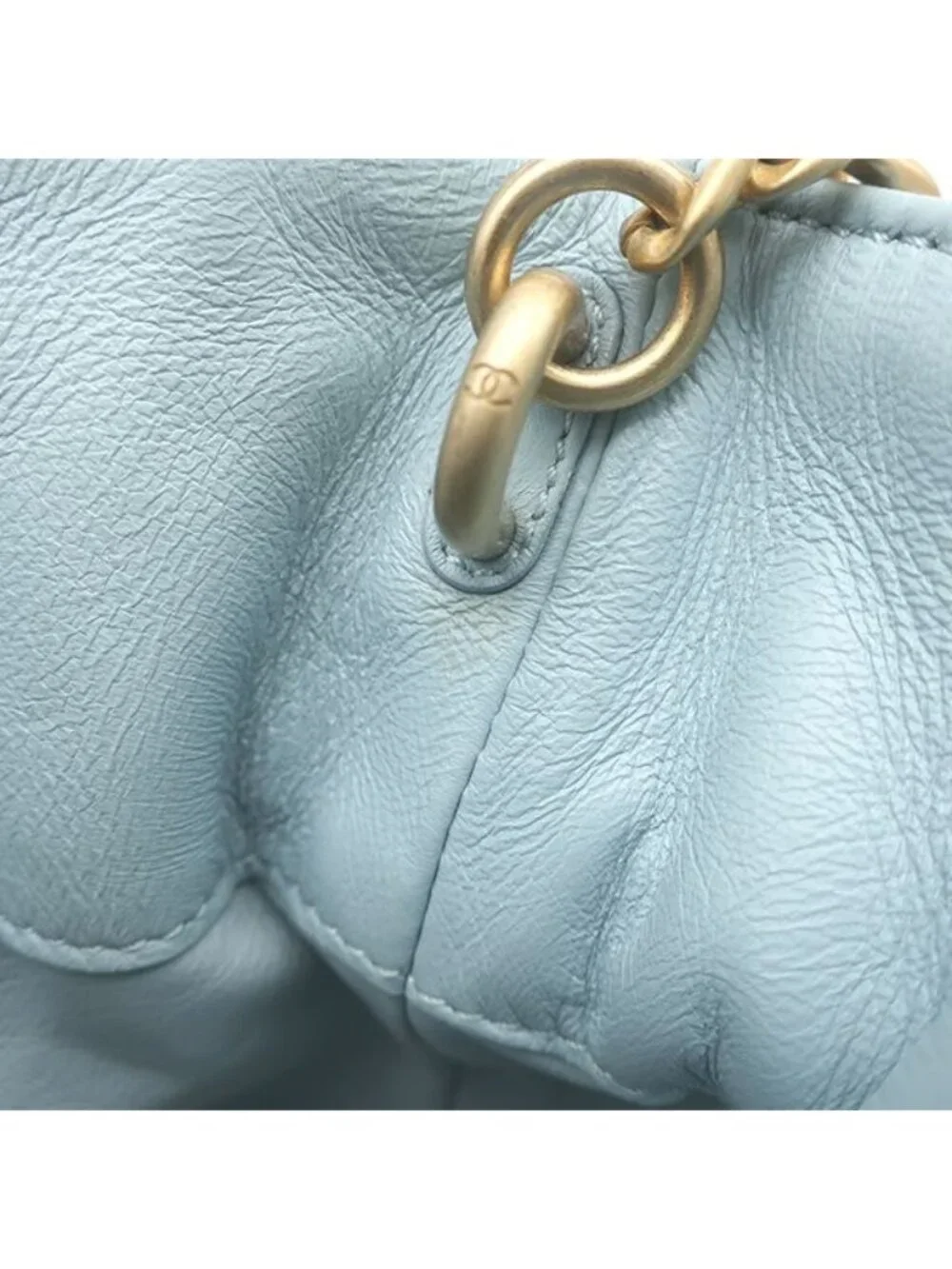 Chanel 2-Way Quilted Mini Bucket Bag Lambskin Light Blue Gold
